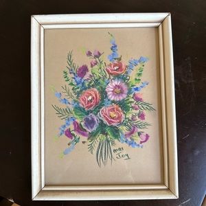 Mimi Joy Framed Floral Flowers Pastel MCM Still Life Mabel C Heyde Vintage 7x9”